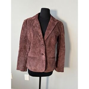 Vintage Suede Blazer Jacket Plum purple‎ Fitted Career Office Casual Coat Medium